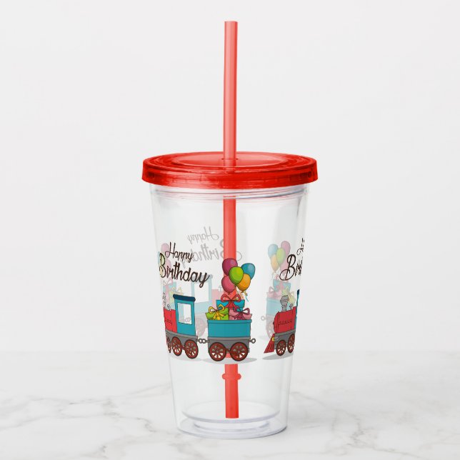 Happy Birthday Train  Acrylic Tumbler (Front)