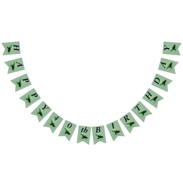 Happy Birthday Transparent Flying Black Crow Green Bunting (All)