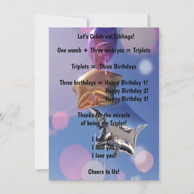 Happy Birthday Triplets! Flat Greeting Card (Front)