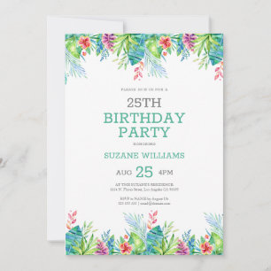 Happy Birthday tropical flowers frame 2 Invitation
