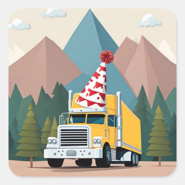 Happy Birthday Truck Driver Transport Semi Square Sticker (Front)