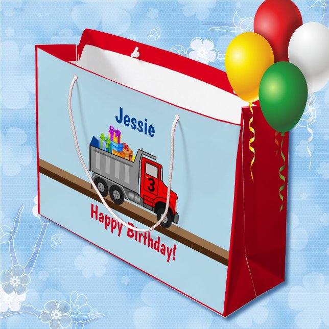 Happy Birthday Truck Load of Gifts Boys Name Age Large Gift Bag (Creator Uploaded)