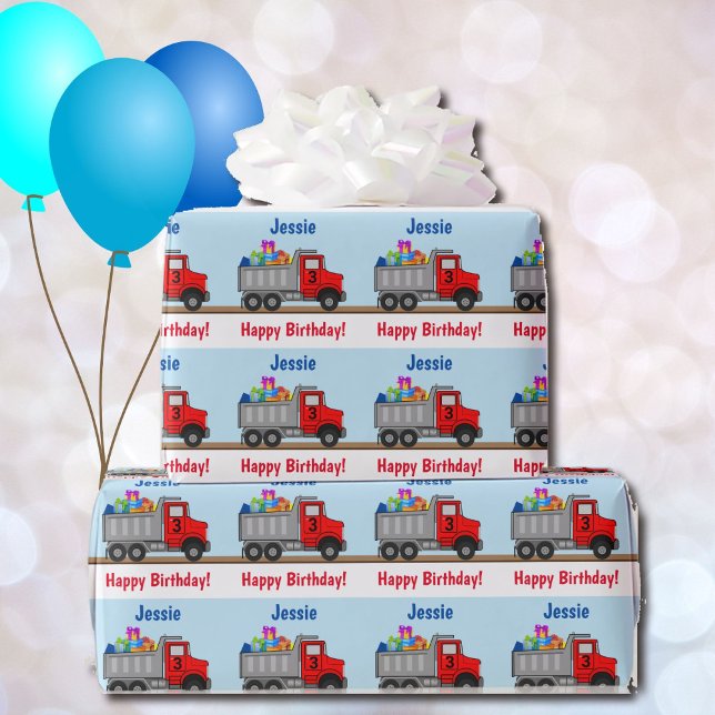 Happy Birthday Truck Load of Gifts Boys Name Age Wrapping Paper (Creator Uploaded)