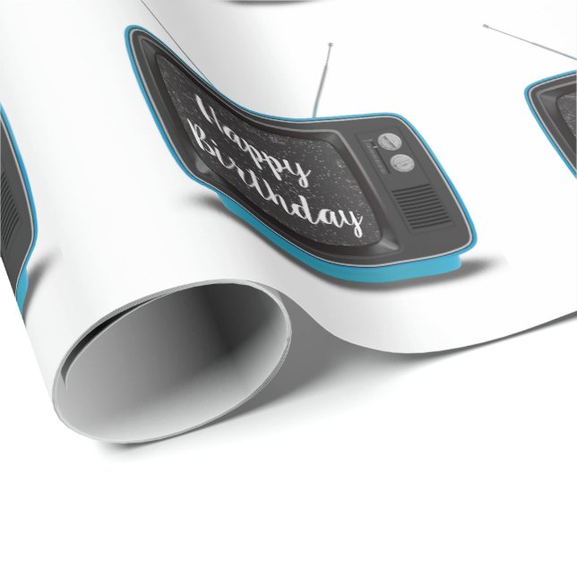 Happy Birthday Turquoise Retro TV Wrapping Paper (Roll Corner)