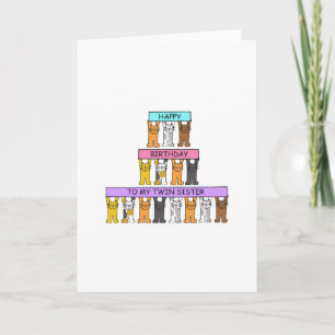 Happy Birthday Twin Sister Cartoon Cats Card