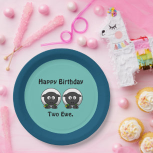 Happy Birthday Two Ewe To You Cartoon Paper Plate