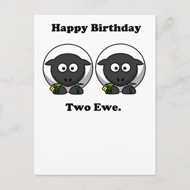 Happy Birthday Two Ewe To You Cartoon Postcard (Front)