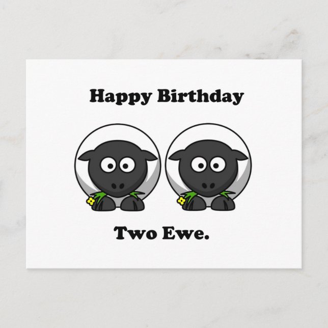 Happy Birthday Two Ewe To You Cartoon Postcard (Front)