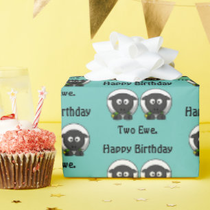 Happy Birthday Two Ewe To You Cartoon Wrapping Paper