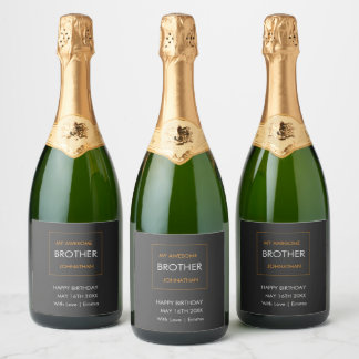 Happy Birthday, Typography Black, White and Orange Sparkling Wine Label