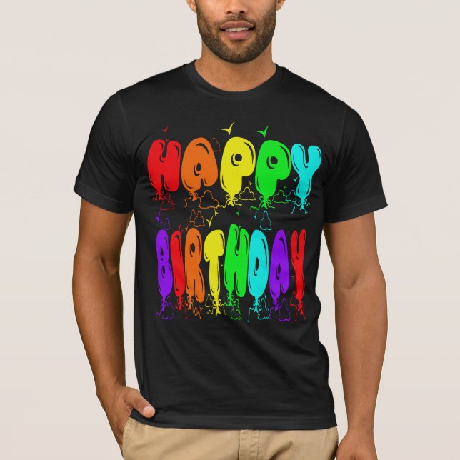 Happy Birthday Typography Colourful Balloons Cute T-Shirt (Front)