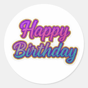 Happy Birthday Typography Design in Pink, Purple a Classic Round Sticker