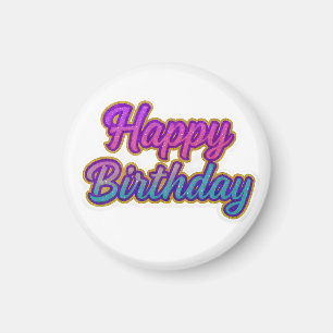 Happy Birthday Typography Design in Pink, Purple a Magnet