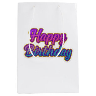 Happy Birthday Typography Design in Pink, Purple a Medium Gift Bag