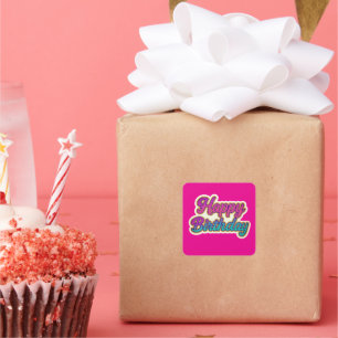 Happy Birthday Typography Design in Pink, Purple a Square Sticker