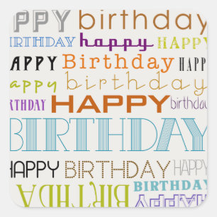 Happy Birthday Typography Square Stickers (Small)