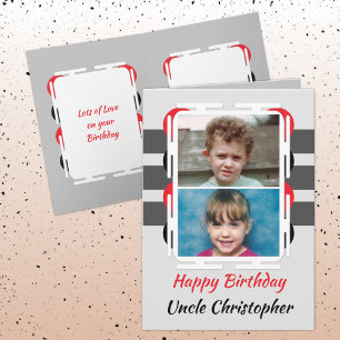 Happy Birthday Uncle 2 photo red grey Card