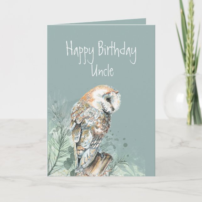 Happy Birthday Uncle Barn Owl   Thank You Card (Front)