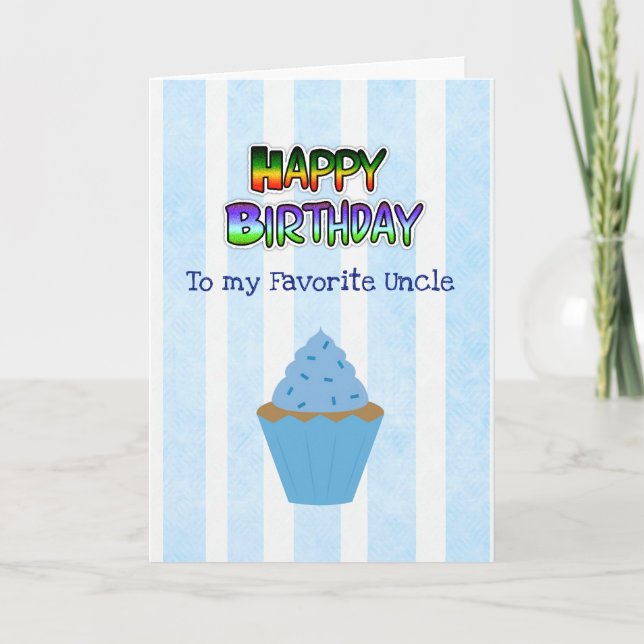 Happy Birthday Uncle Card Blue Cupcake (Front)