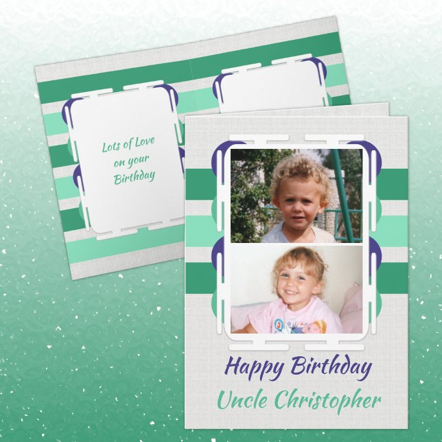 Happy Birthday Uncle green and blue photo Card (Creator Uploaded)