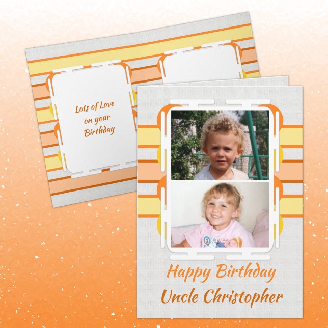 Happy Birthday Uncle orange and yellow photo Card (Creator Uploaded)