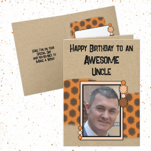 Happy Birthday uncle photo orange Card
