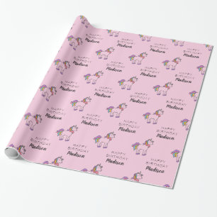 Happy Birthday Unicorn Add Name Wrapping Paper