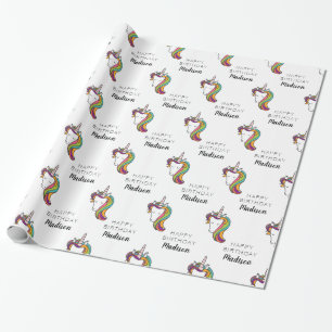 Happy Birthday Unicorn Add Name Wrapping Paper