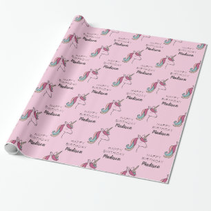 Happy Birthday Unicorn Add Name Wrapping Paper
