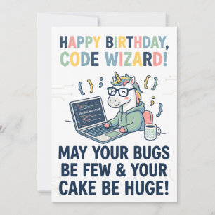 Happy Birthday Unicorn Code Wizard Holiday Card