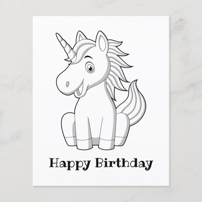 Happy Birthday Unicorn Coloring Pages (Front)