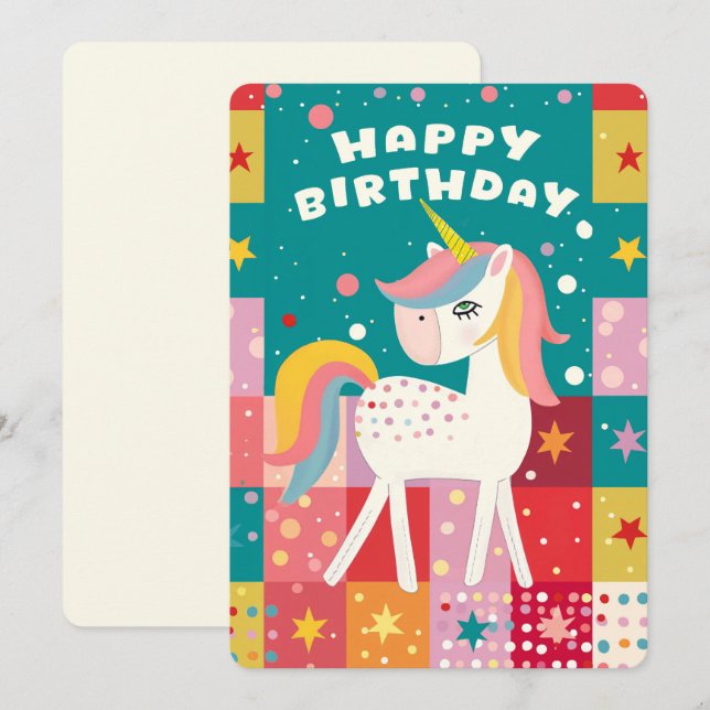 Happy Birthday Unicorn Holiday Card (Front/Back)