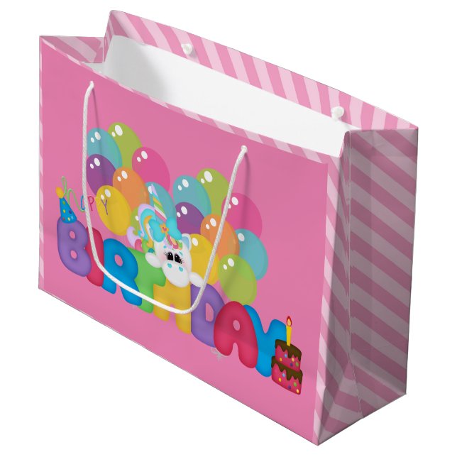 Happy Birthday unicorn large gift bag girls (Front Angled)