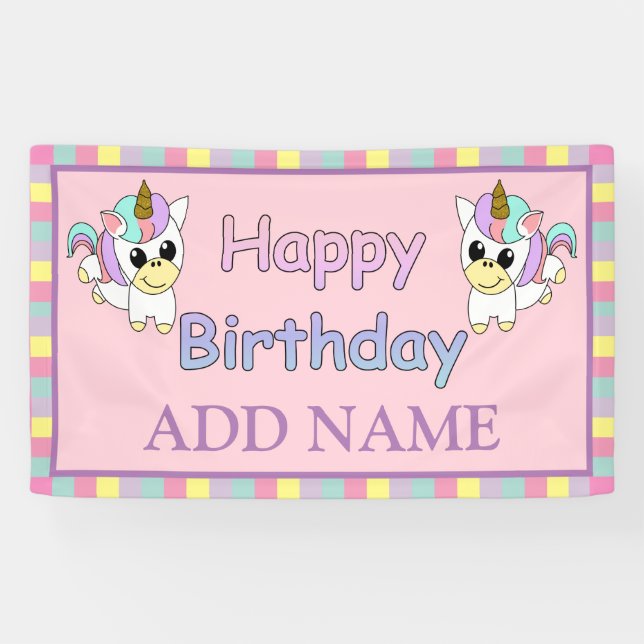 Happy Birthday Unicorn Personalised Banner (Horizontal)