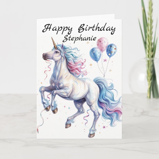 Happy Birthday Unicorn Personalised  Card (Front)
