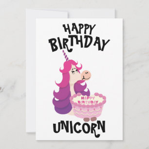 Happy Birthday Unicorn Pink Purple simple Holiday Card