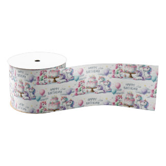 Happy Birthday Unicorn Themed Grosgrain Ribbon
