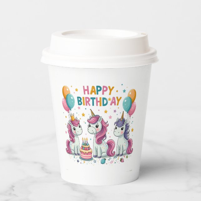 Happy Birthday Unicorns Paper Cups (Front)