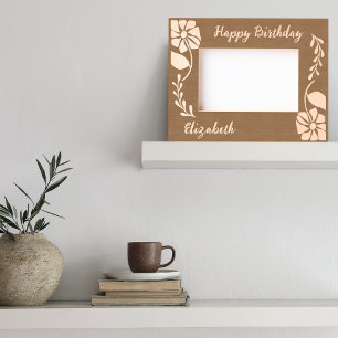Happy Birthday Unique Groovy Wildflower and leaf Etched Frames