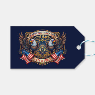 Happy Birthday USA 250 Years   Patriotic Eagles Gift Tags