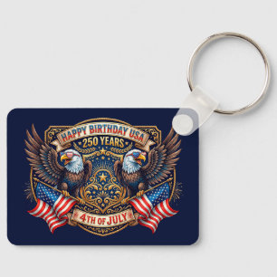 Happy Birthday USA 250 Years Patriotic Eagles Key Ring