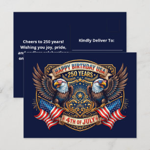 Happy Birthday USA 250 Years   Patriotic Eagles Postcard