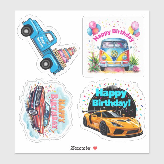 Happy Birthday Vehicle Stickers, Kids Birthday (Sheet)