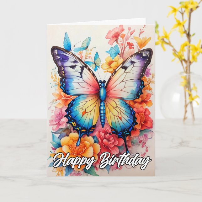 Happy Birthday | Vibrant Artistic Butterfly Card (Yellow Flower)