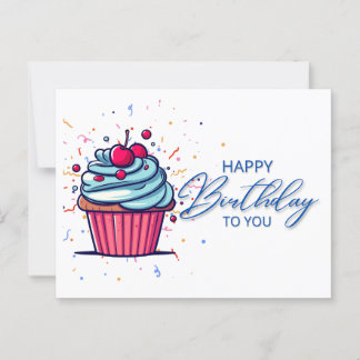 Happy Birthday: Vibrant Blue Cupcake Postcard