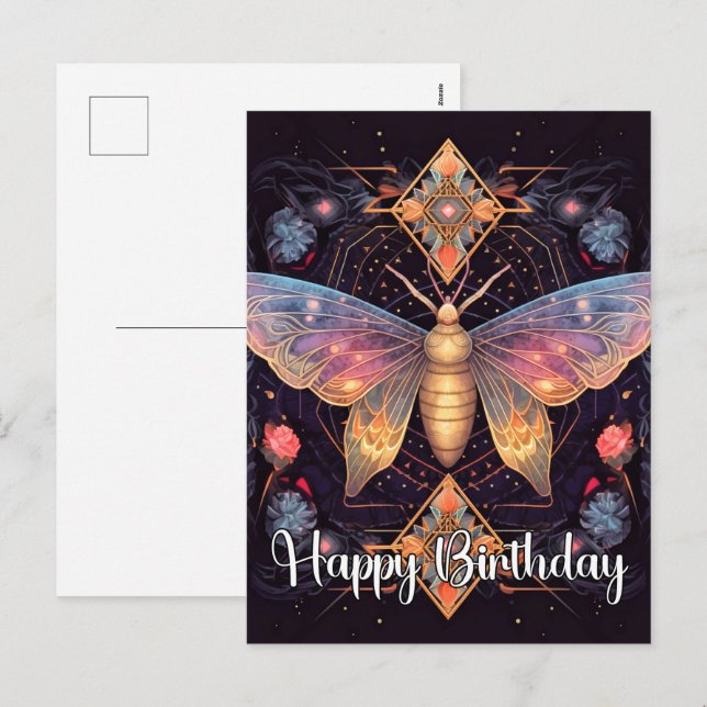 Happy Birthday Vibrant Butterfly Design Holiday Postcard (Front/Back)