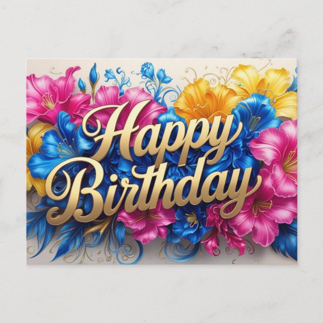 Happy Birthday Vibrant Hibiscus Flowers  Postcard (Front)