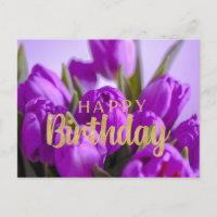 Happy Birthday Vibrant Purple Tulip Flowers