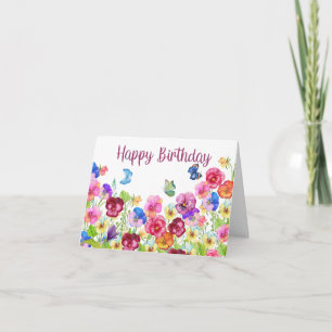 Happy Birthday Vibrant Watercolor Pansy Flowers Card