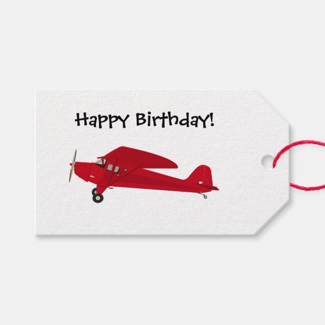 Happy Birthday Vintage Aeroplane Gift Tags (Front (Horizontal))